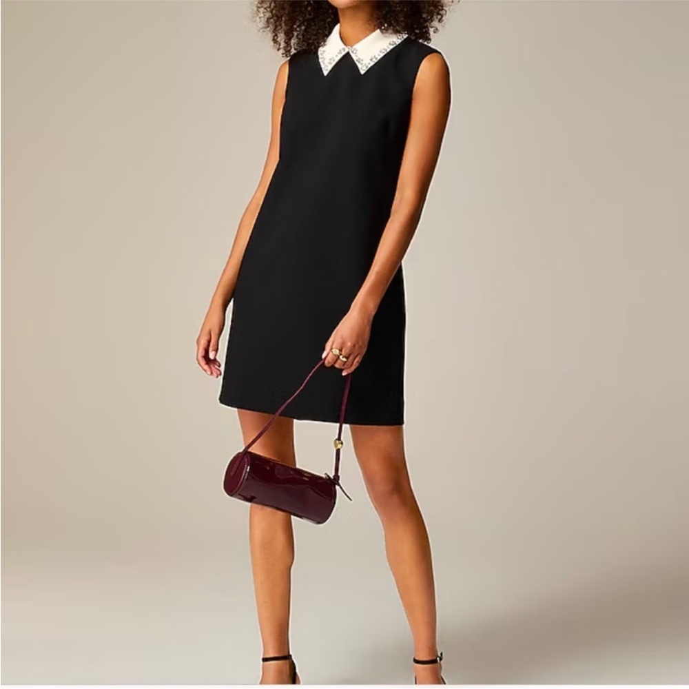 NWT J.CREW Embellished Collard Shift Dress In Stretch Crepe 12